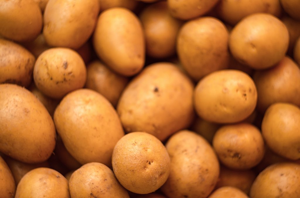 baby potatoes in a pile - these are in season in the UK in July