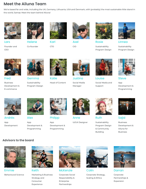 the ailuna team page screenshot