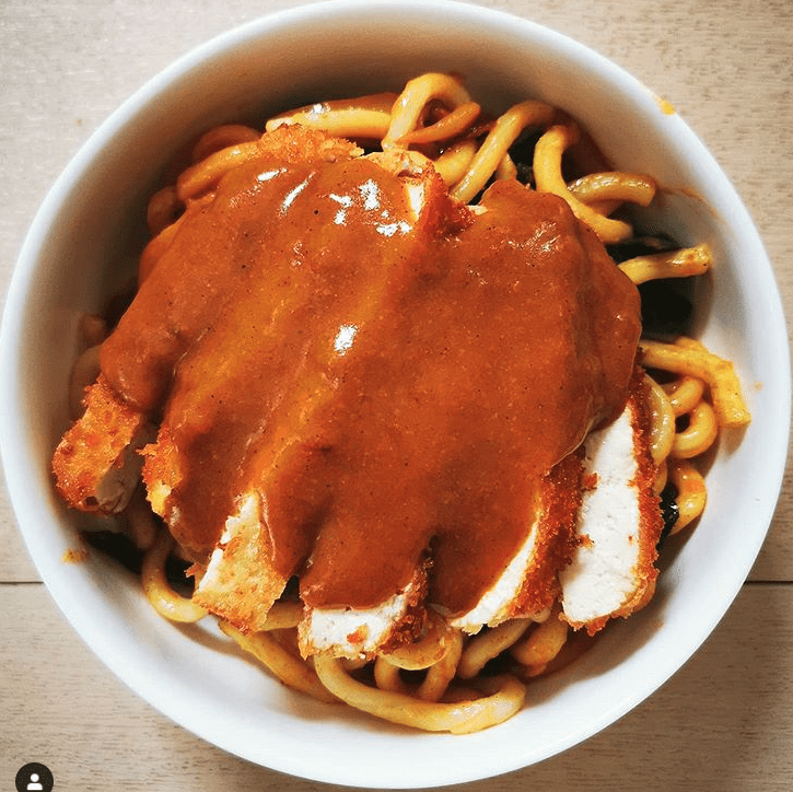 bowl of crispy panko tofu with katsu sauce