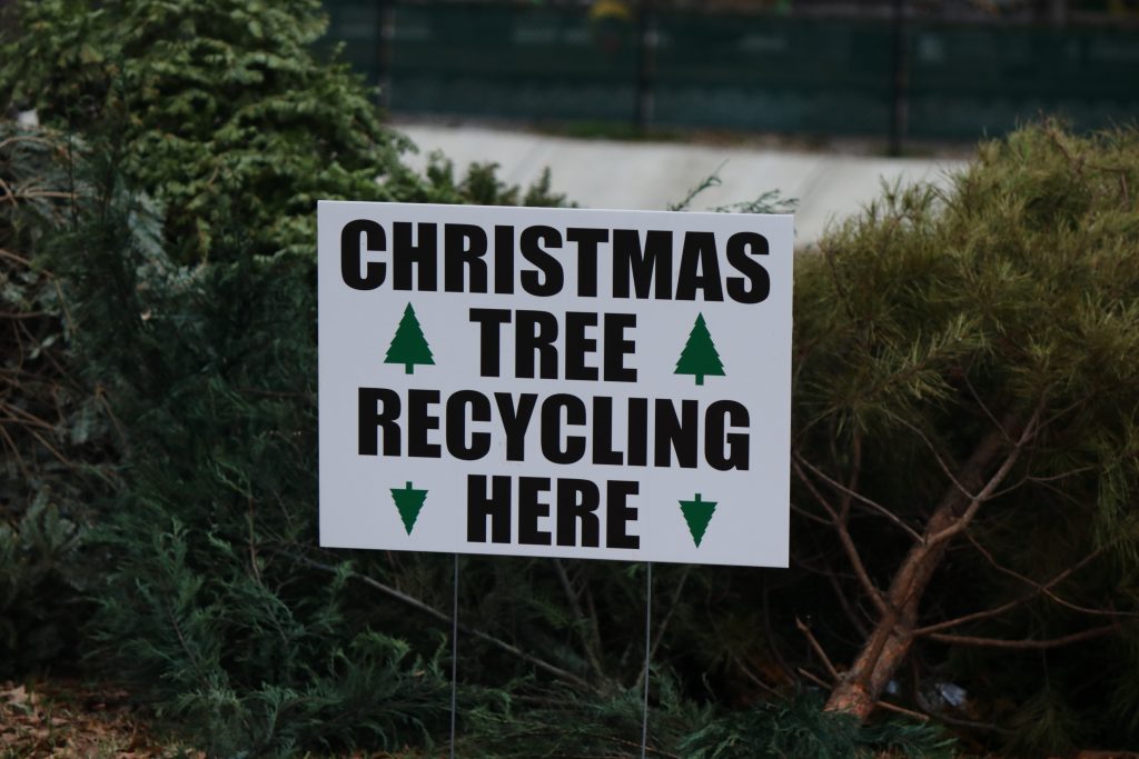 real christmas tree recycling signage